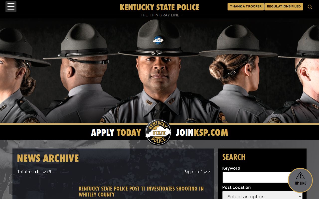 Kentucky State Police official news release page