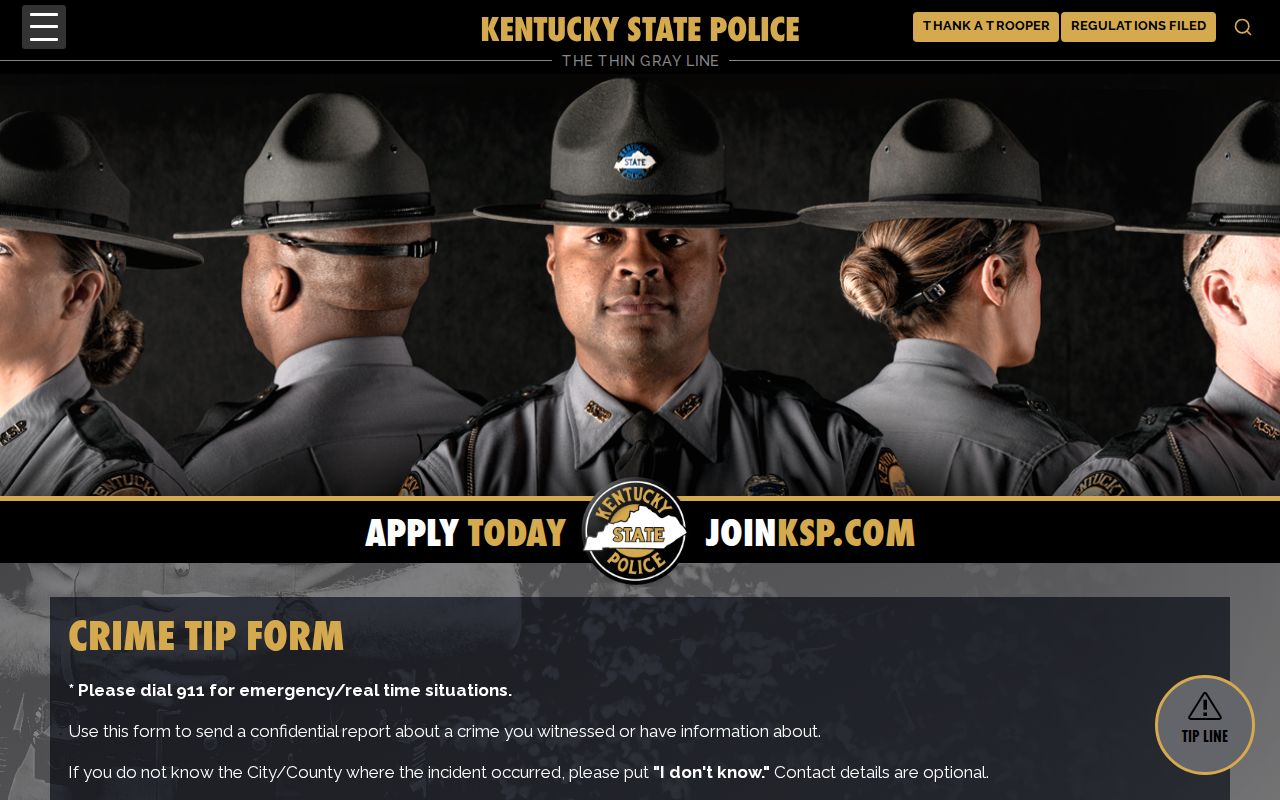 Kentucky State Police official online tip form